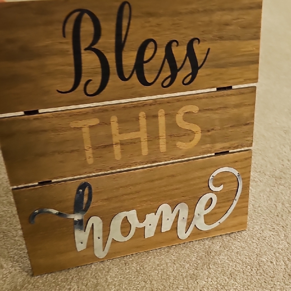 Brand New Wooden And Metal 'Bless This Home' Sign 11x11